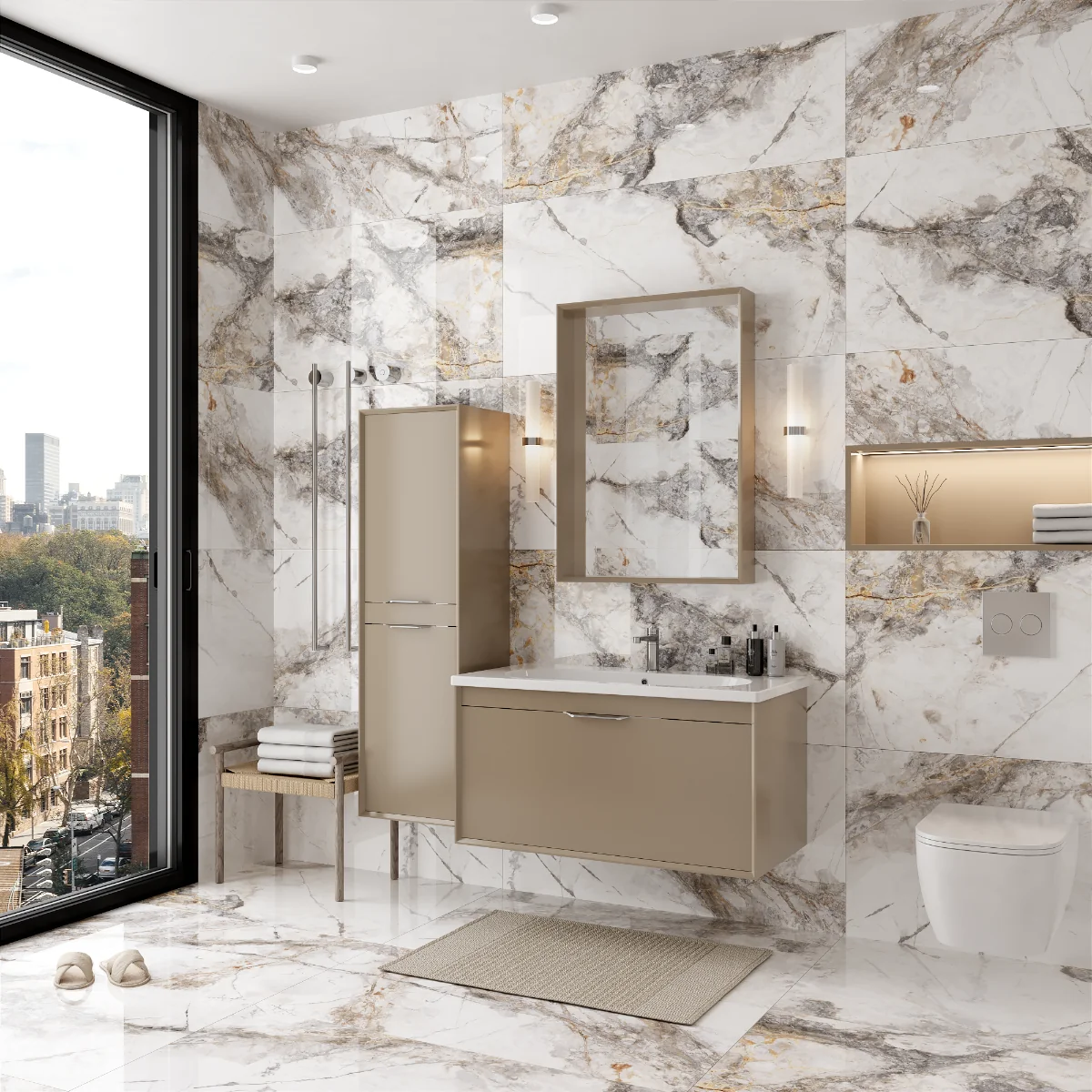 Gresie Exterior / Interior Portelanata Invisible Marble Grey 60 x 120 cm Lucioasa Rectificata Tip Marmura