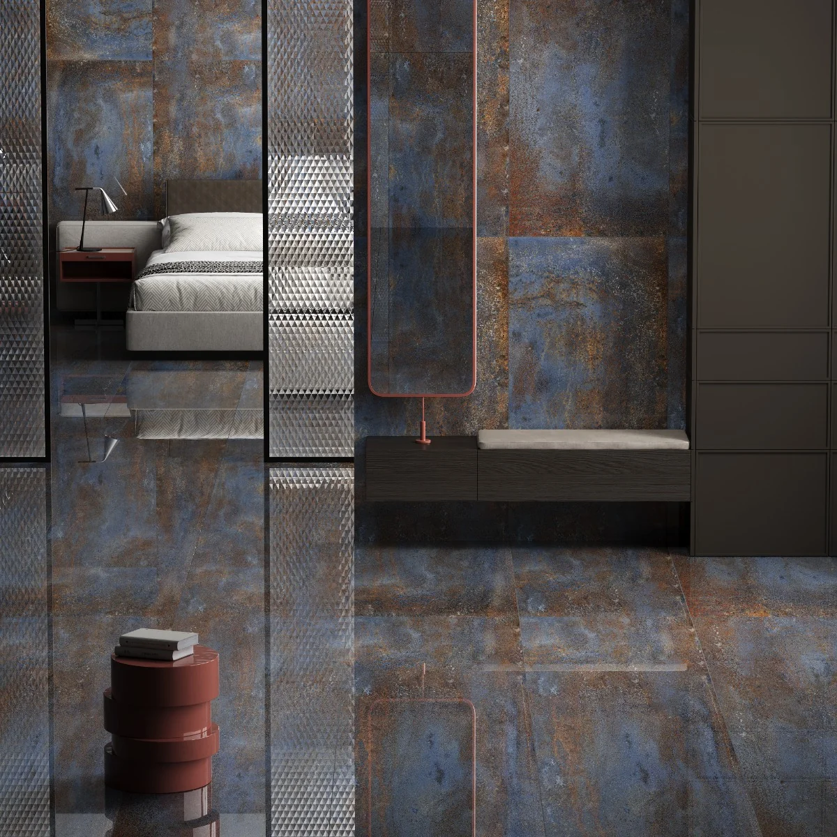 Gresie Exterior / Interior Portelanata Saturn Blue 59.5 x 119.5 cm Lucioasa Rectificata Aspect Ciment