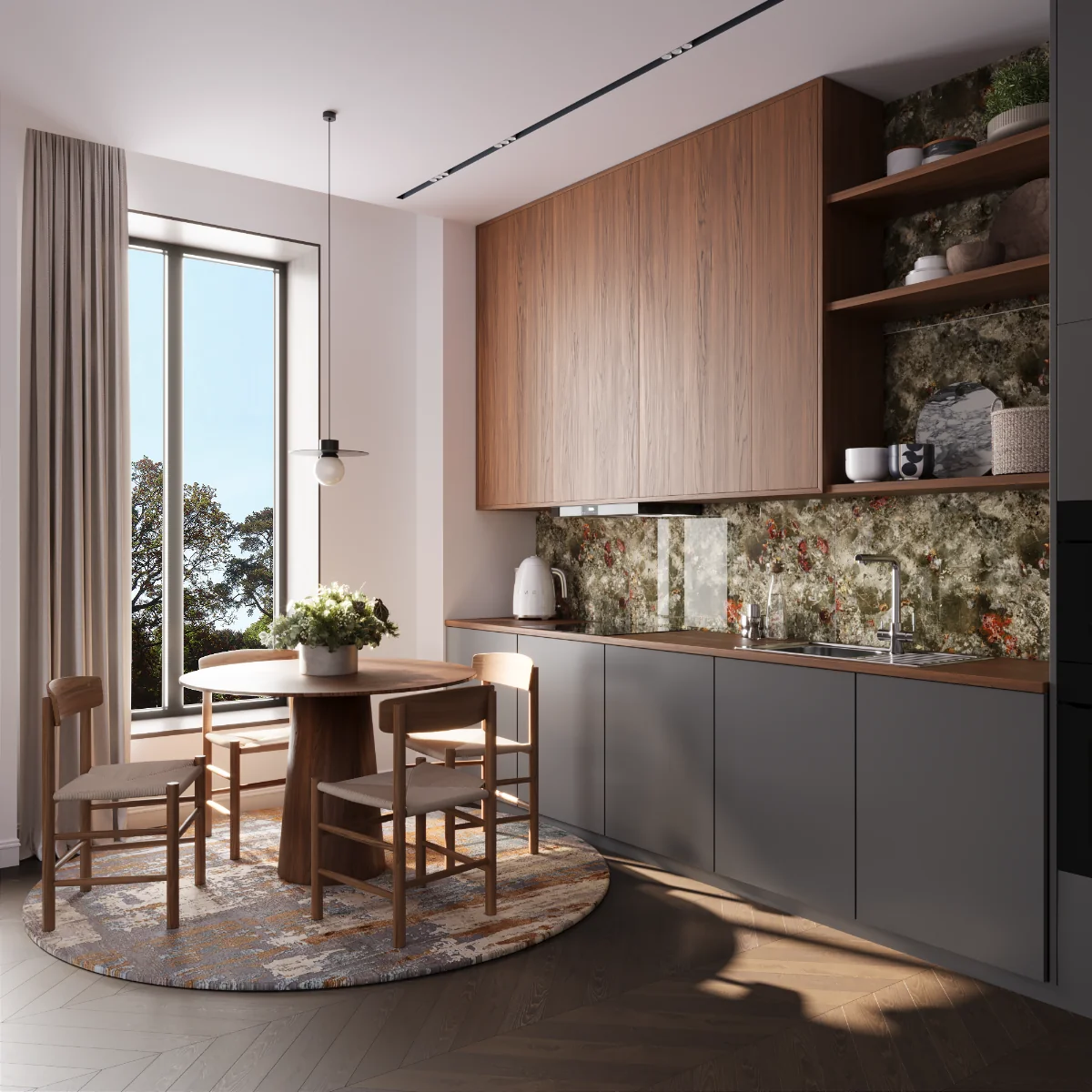 Gresie Exterior / Interior Portelanata Nebula Green 59.5 x 119.5 cm Lucioasa Rectificata Tip Marmura