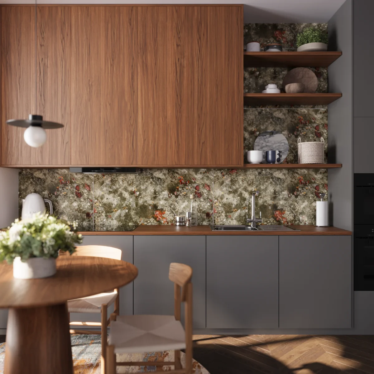 Gresie Exterior / Interior Portelanata Nebula Green 59.5 x 119.5 cm Lucioasa Rectificata Tip Marmura