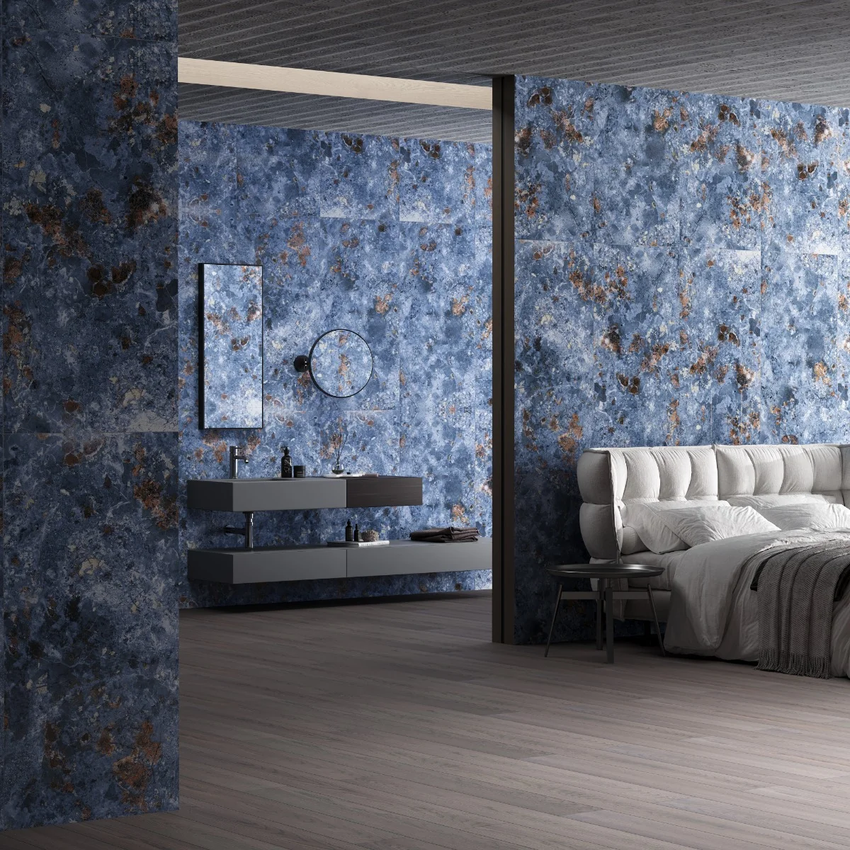 Gresie Exterior / Interior Portelanata Nebula Blue 59.5 x 119.5 cm Lucioasa Rectificata Tip Marmura