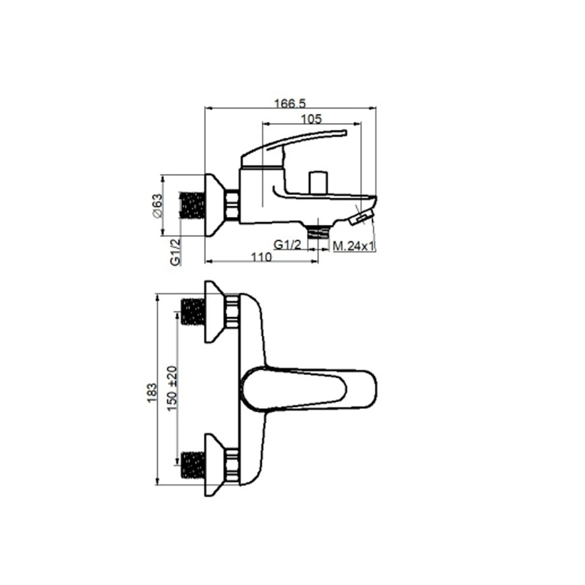 Baterie Cada Boet Cronos 11555 Monocomanda Set De Dus Inclus (Furtun Si Para De Dus) Crom