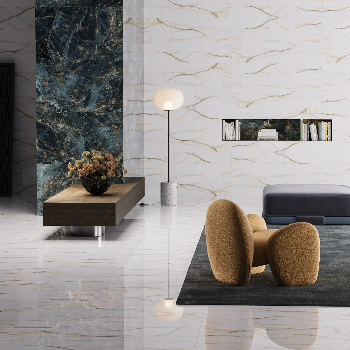 Gresie Exterior / Interior Portelanata Monument Grande White 60 x 120 Cm Mata Rectificata Tip Marmura