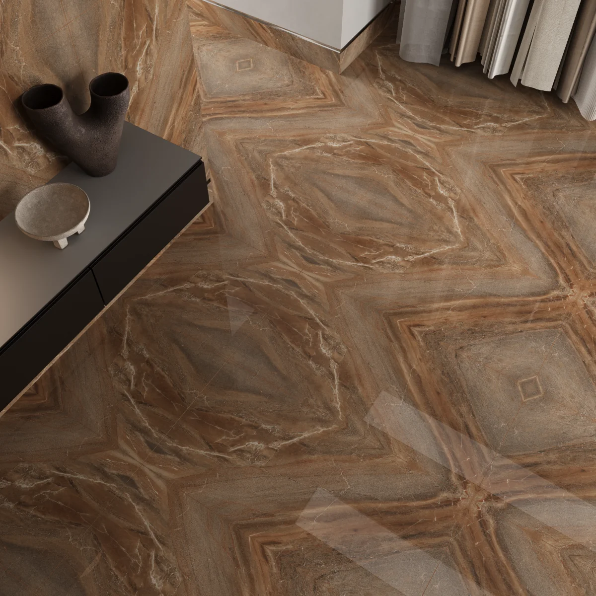 Gresie Portelanata Rectificata Alpen Brown Bookmatch B 60X120 Lucioasa