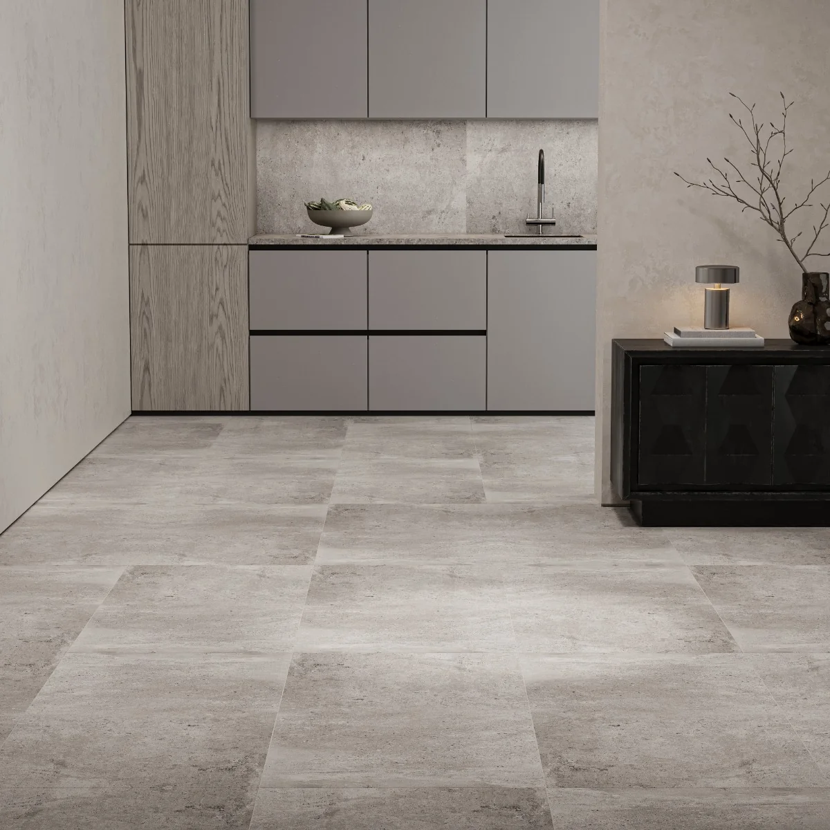 Gresie Exterior / Interior Portelanata Titan Grey 60 x 120 cm Mata Rectificata Aspect Ciment