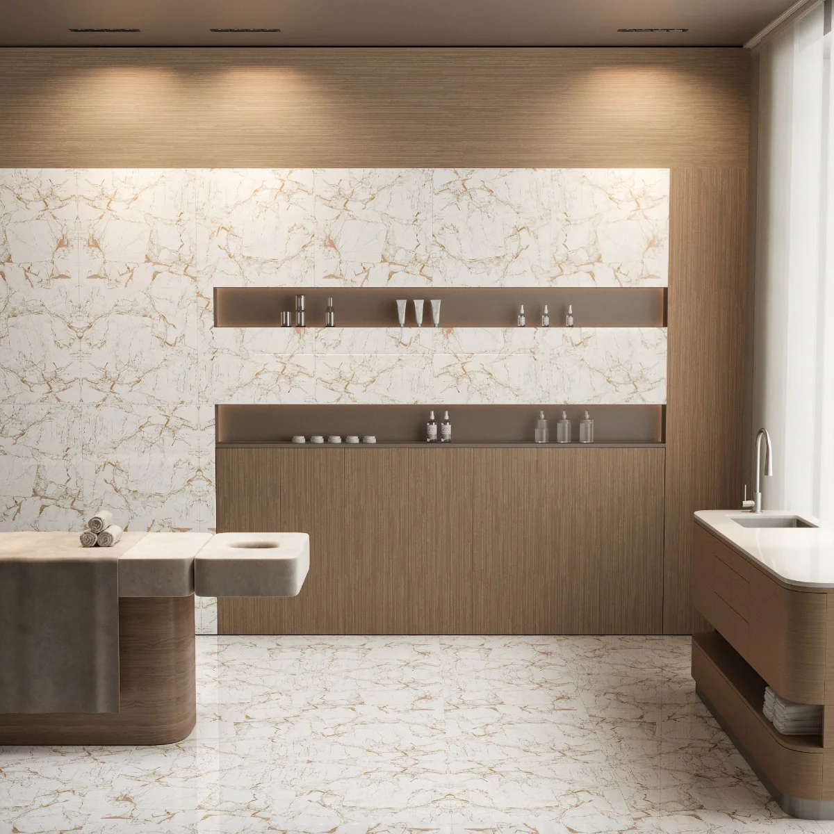 Gresie Exterior / Interior Portelanata Amazon Bone 60 x 120 cm Lucioasa Rectificata Tip Marmura