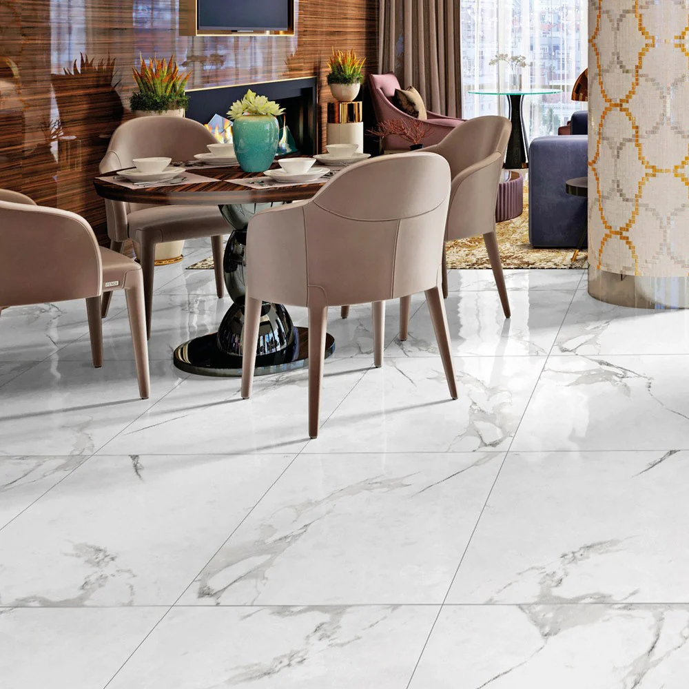 Gresie Exterior / Interior Portelanata Carrara Lucios 60 x 60 cm Mata Rectificata Tip Marmura