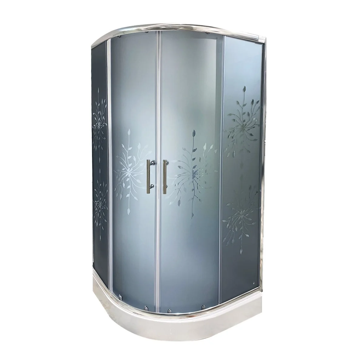 Cabina De Duș Simplă Semirotundă Mallorca Sticlă Săblată Gri 4 mm 90x90x195 cm Profil Cromat Cădiță Joasă Și Sifon Incluse