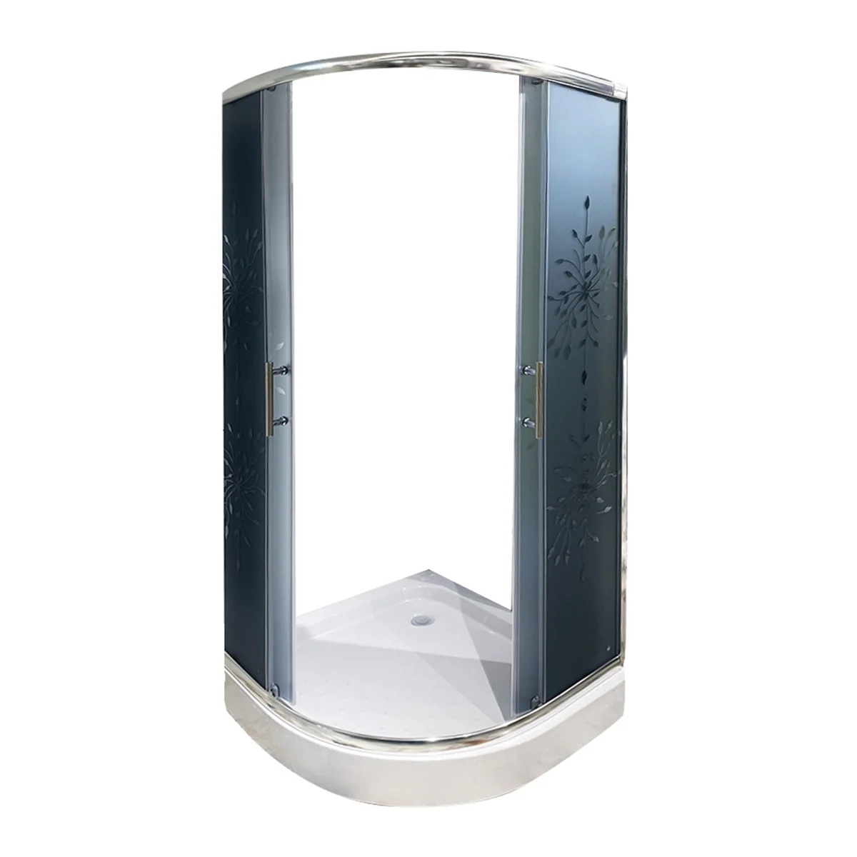 Cabina De Duș Simplă Semirotundă Mallorca Sticlă Săblată Gri 4 mm 90x90x195 cm Profil Cromat Cădiță Joasă Și Sifon Incluse