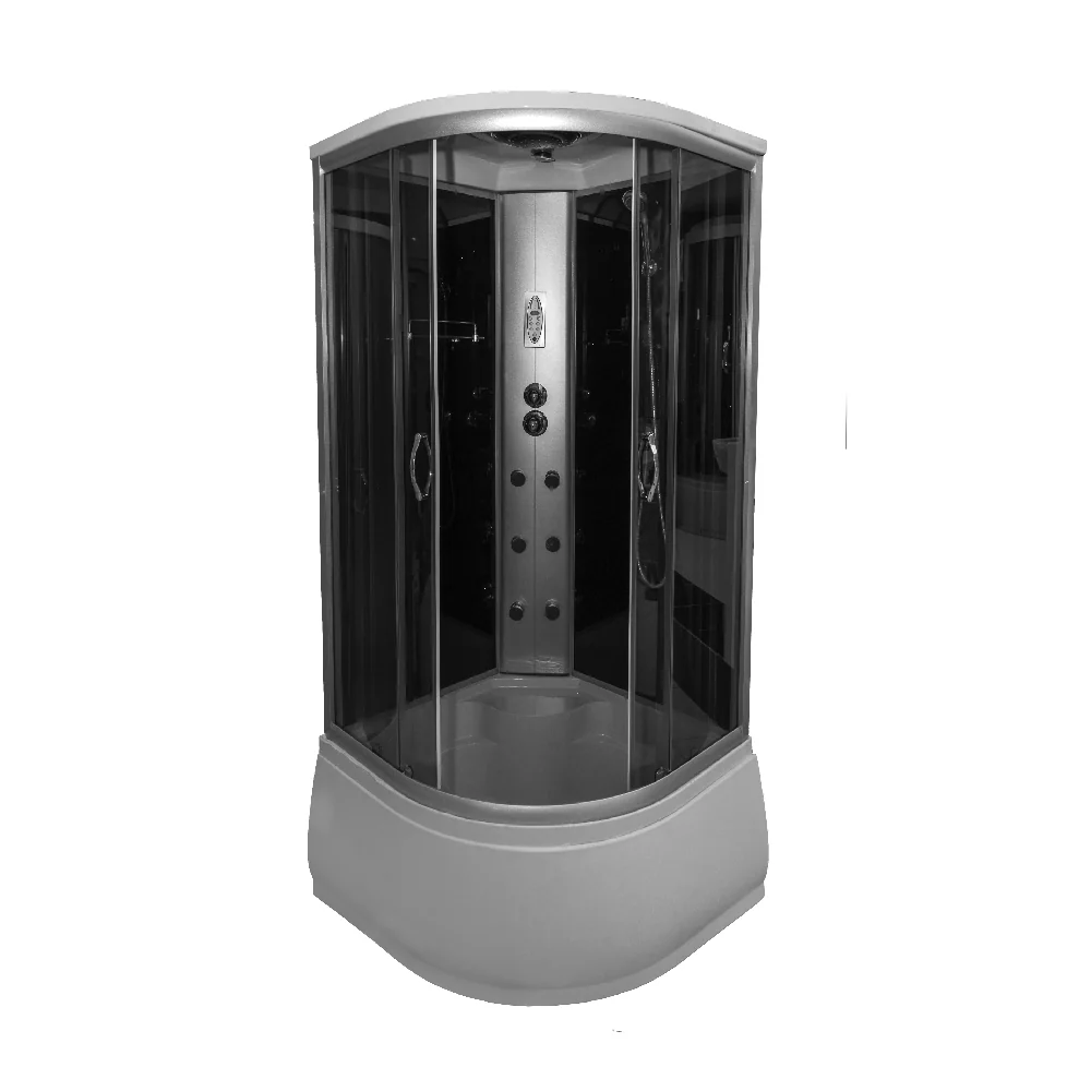 Cabina De Dus Cu Hidromasaj Semirotunda Caraibe Sticla 4 mm 90x90x215 cm Profil Argintiu Cadita Inalta Si Sifon Incluse