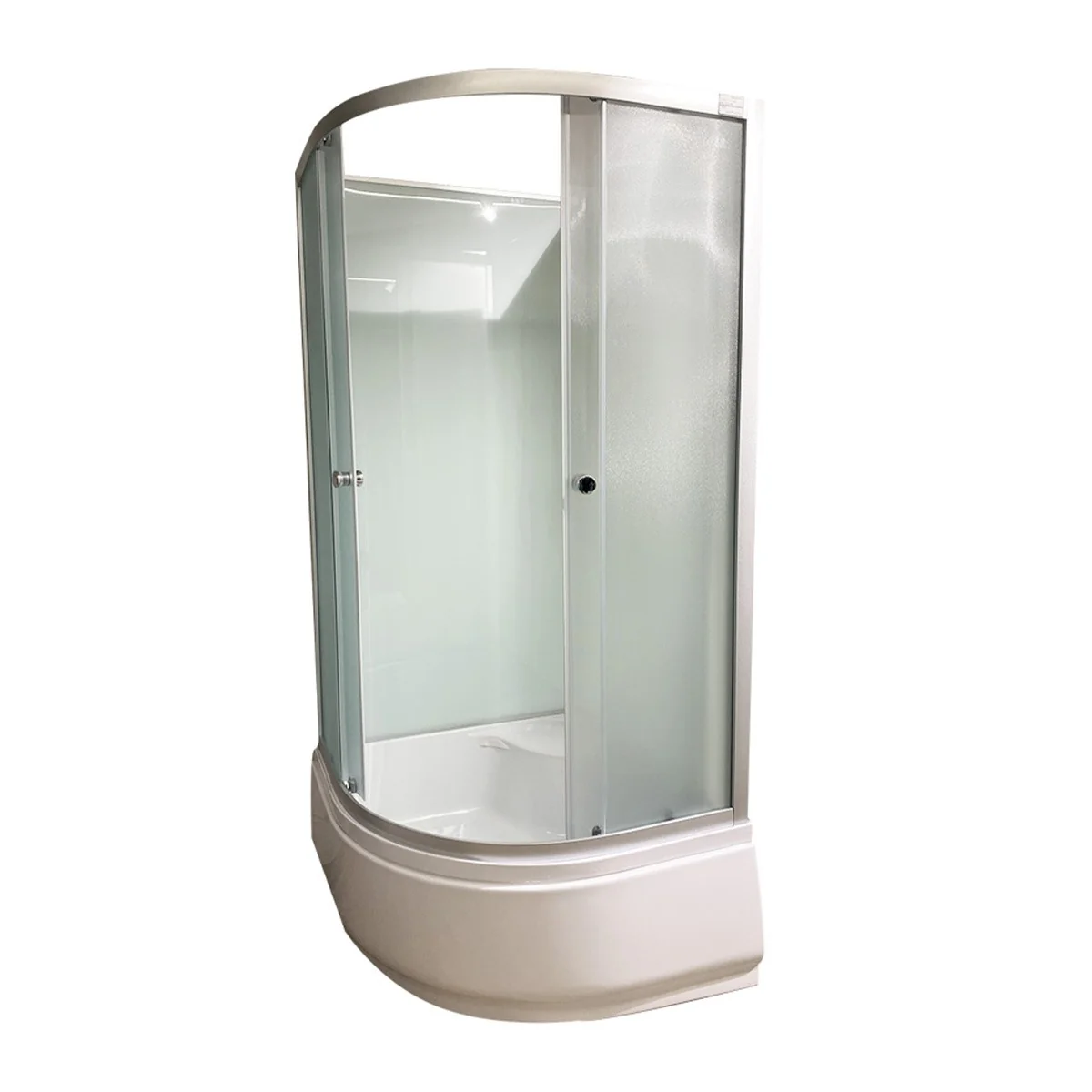 Cabina De Dus Simplă Semirotunda Ruby Sticla 4 mm 90x90x200 cm Profil Argintiu Cadita Inalta Sifon Si Set Dus Incluse