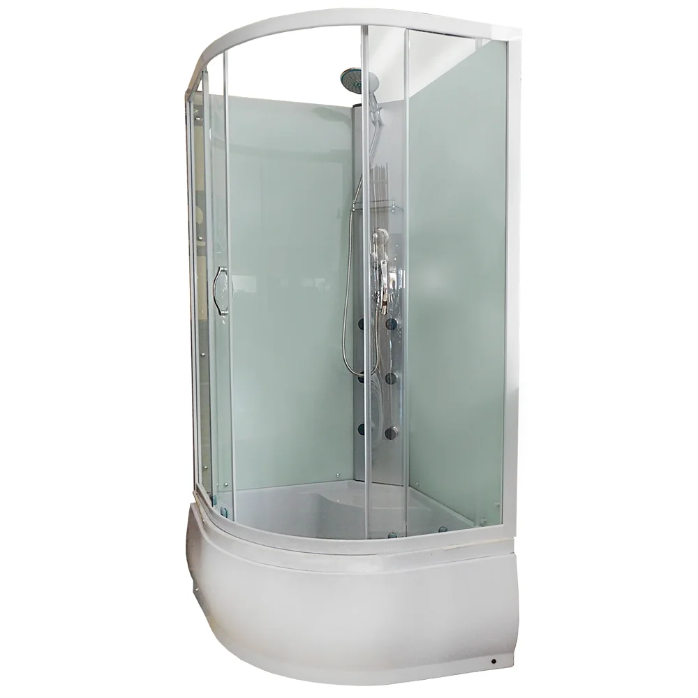 Cabina De Dus Cu Hidromasaj Semirotunda Sol Sticla Transparenta 90x90x215 Cm Profil Alb Cadita Inalta Si Sifon Incluse