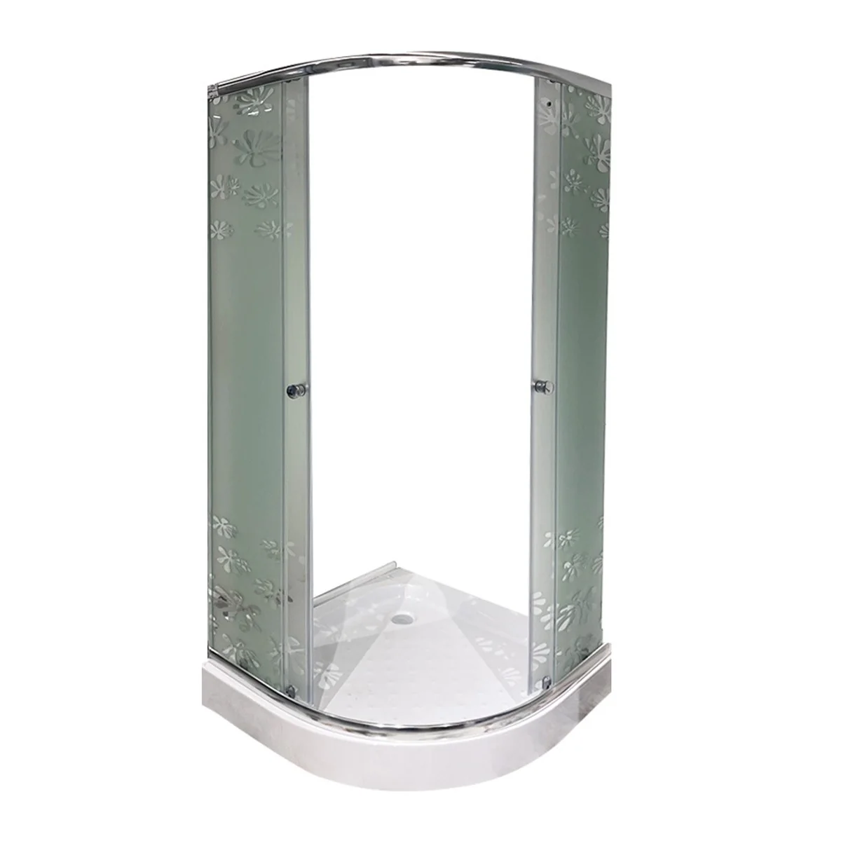 Cabina De Duș Simplă Marbella Sticlă Serigrafiată 4 mm Model Floral 90x90x195 cm Profil Cromat Cadită Joasă Și Sifon Incluse