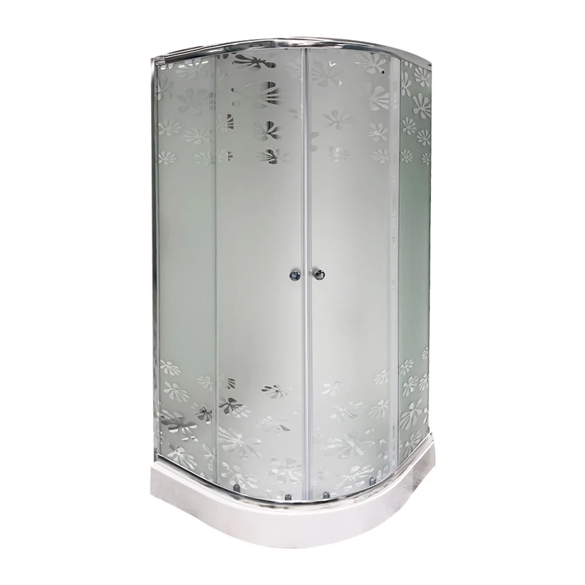 Cabina De Duș Simplă Marbella Sticlă Serigrafiată 4 mm Model Floral 90x90x195 cm Profil Cromat Cadită Joasă Și Sifon Incluse