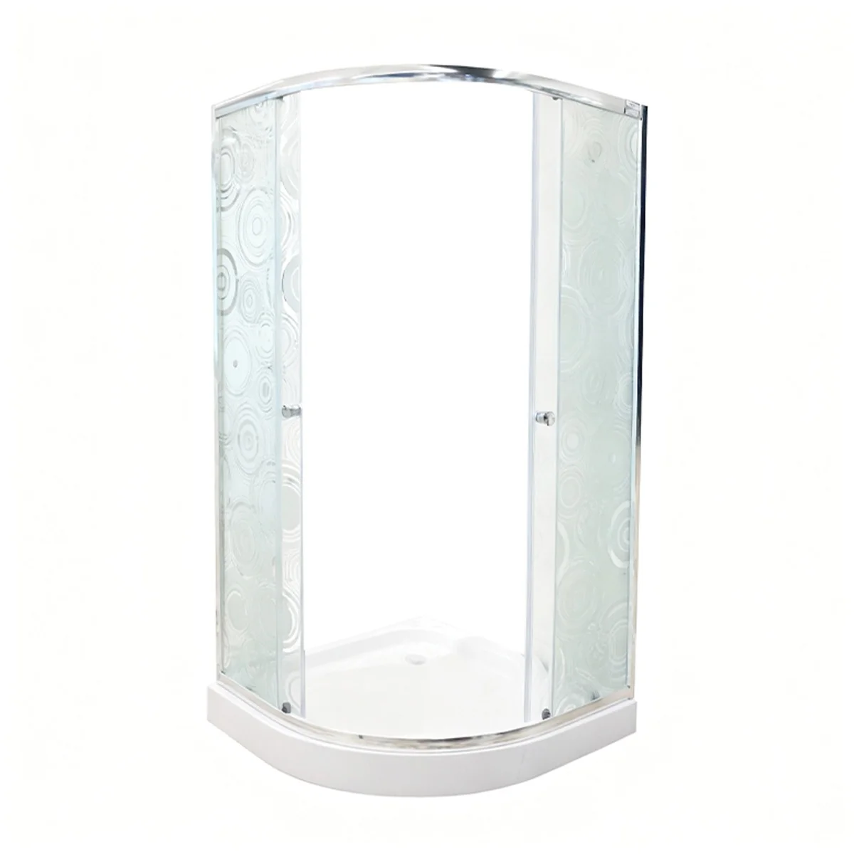 Cabina De Dus Simpla Semirotunda Malaga Sticla Serigrafiata 4 Mm Model Geometric 90x90x195 Cm Profil Cromat Cadita Joasa Si Sifon Incluse