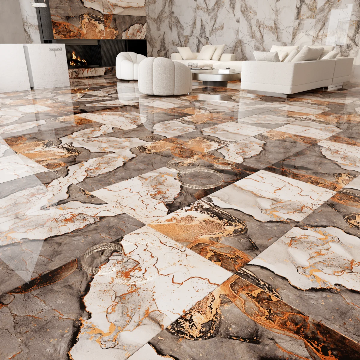 Gresie Portelanata Exterior / Interior Brans Grey 60 x 120 cm Lucioasa Rectificata Tip Marmura