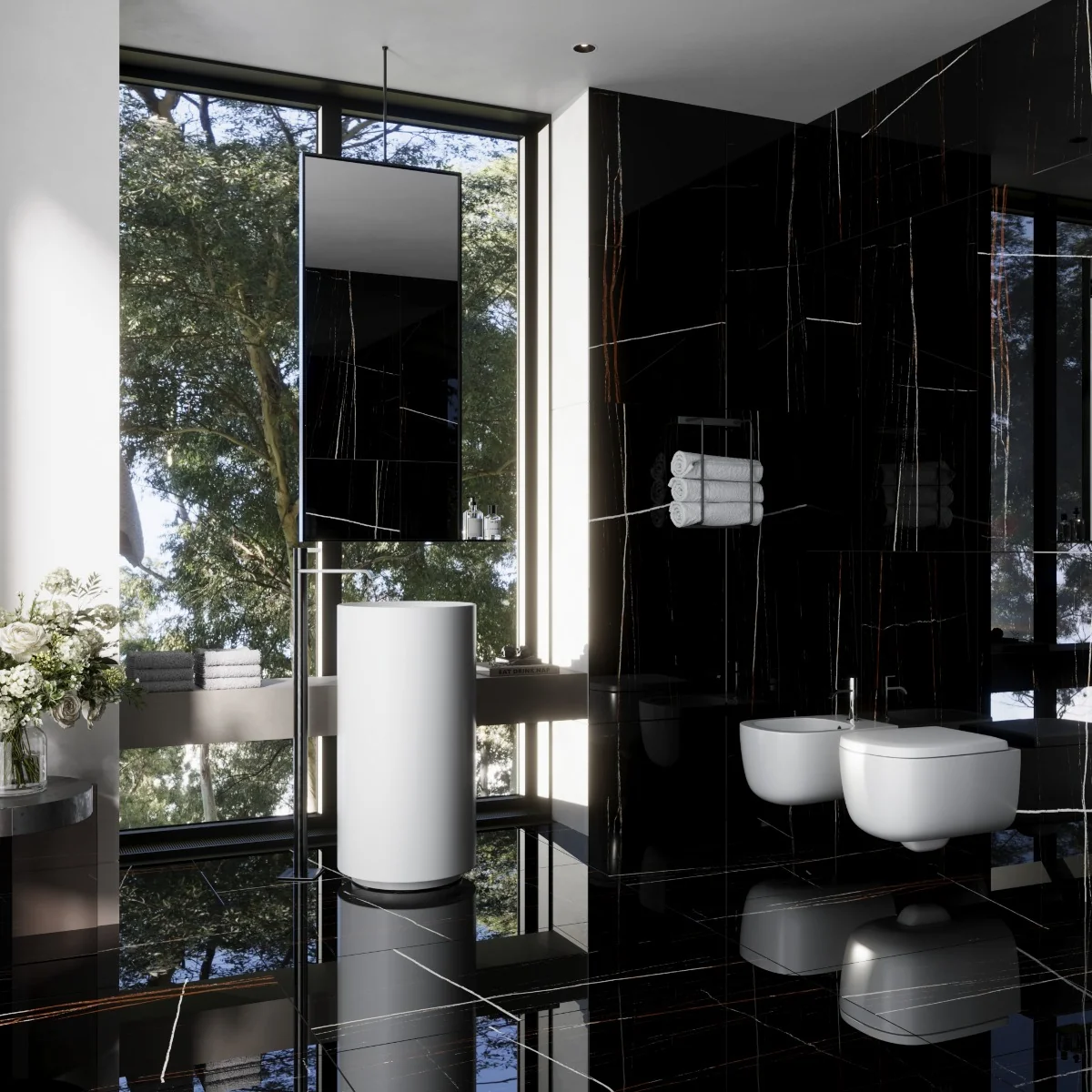 Gresie Exterior / Interior Porțelanată Jeff Lewis Black 60 x 120 cm Lucioasă Rectificată Tip Marmură