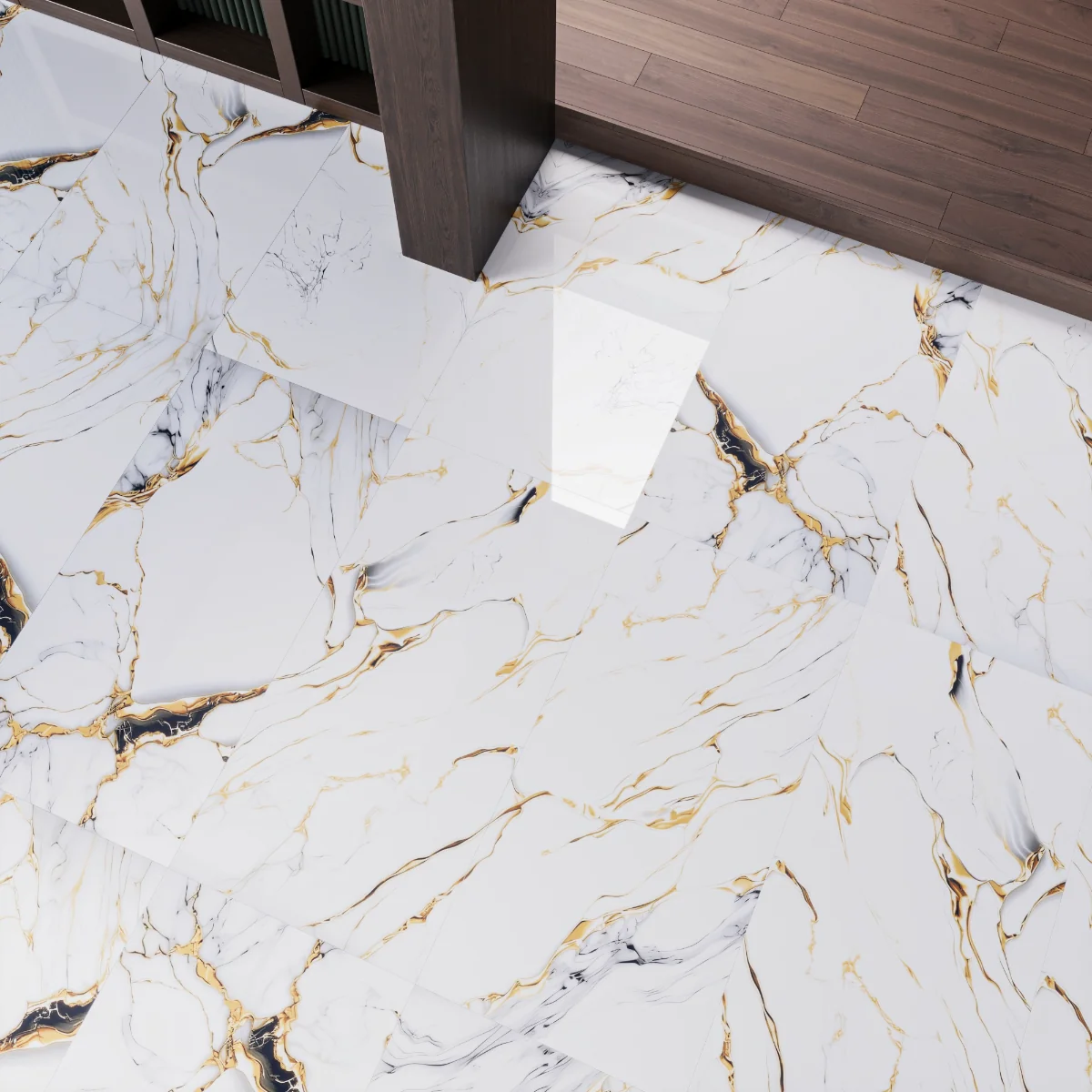 Gresie Exterior / Interior Portelanata Onyx Waves Gold 60 x 120 cm Lucioasa Rectificata Tip Marmura