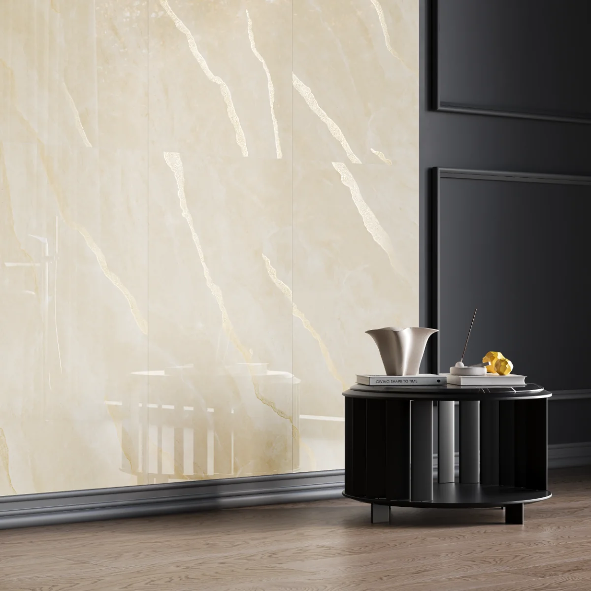 Gresie Rectificata Exterior / Interior Cream Gold Insert 60 x 120 cm Lucioasa Portelanata Tip Marmura