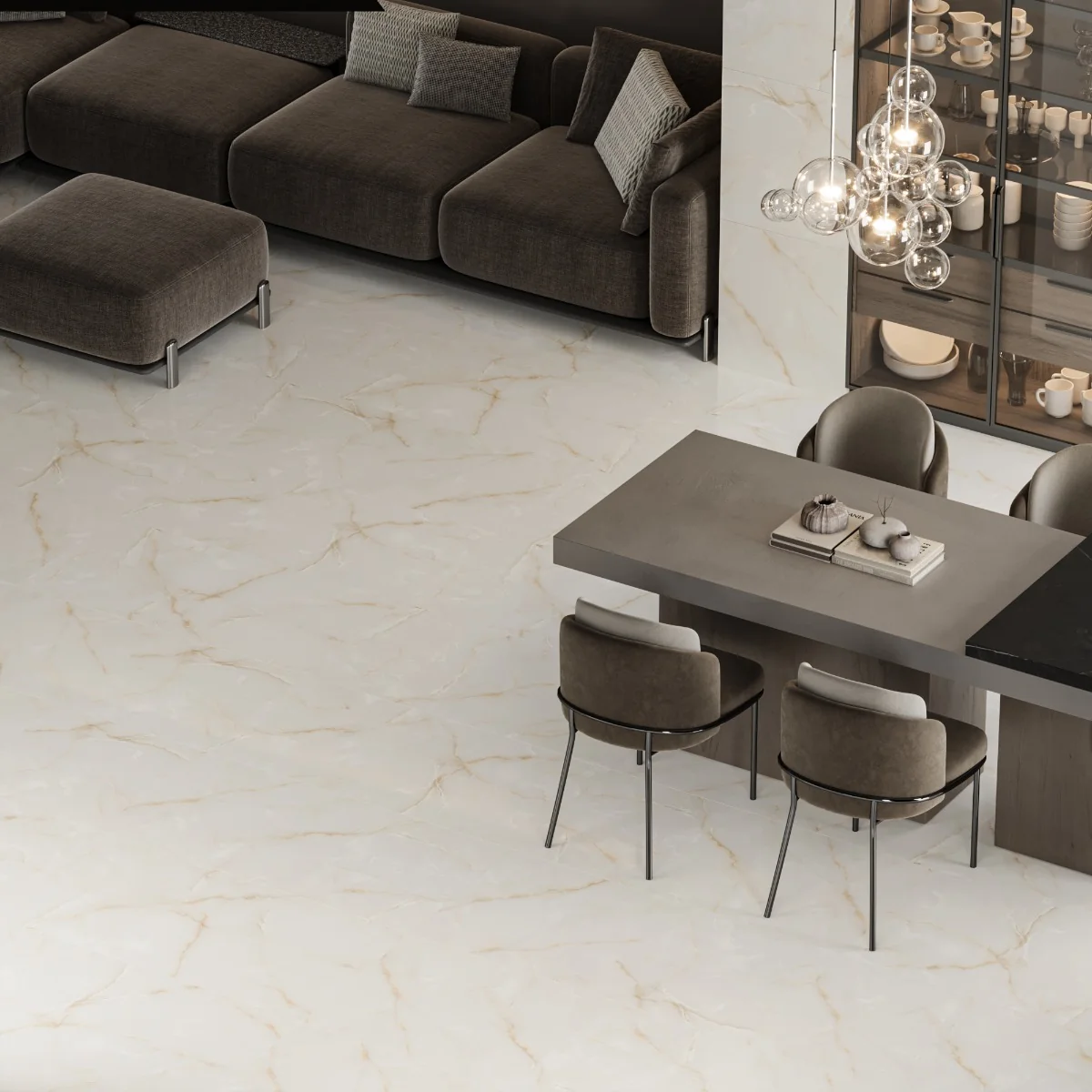 Gresie Exterior / Interior Portelanata Jura Beige Onyx 60 x 120 cm Lucioasa Rectificata Tip Marmura