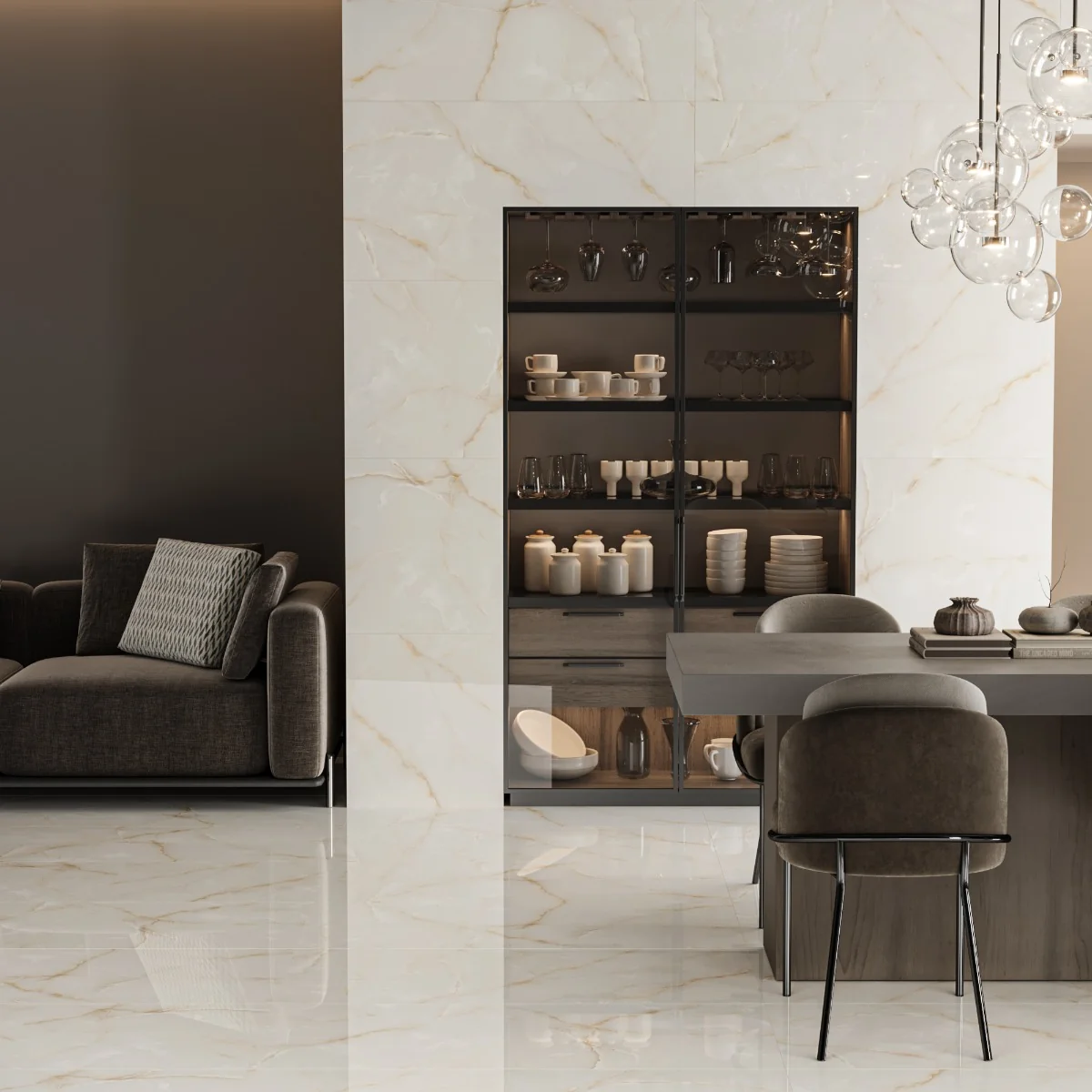 Gresie Exterior / Interior Portelanata Jura Beige Onyx 60 x 120 cm Lucioasa Rectificata Tip Marmura