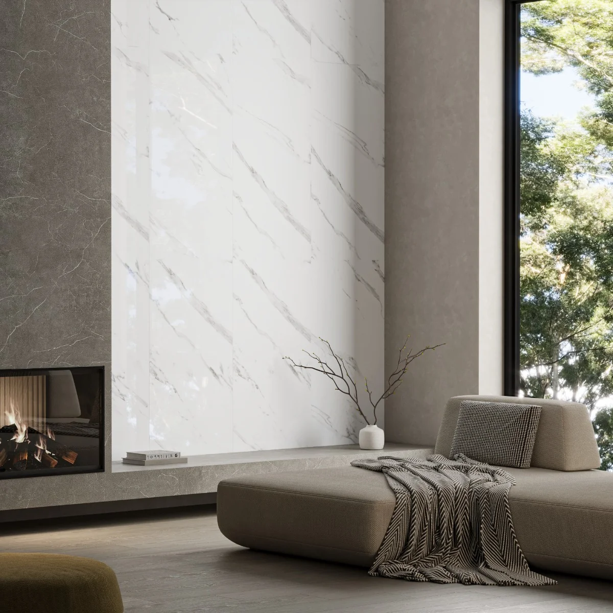 Gresie Exterior / Interior Portelanata Morden Statuario 60 x 120 cm Lucioasa Rectificata Tip Marmura