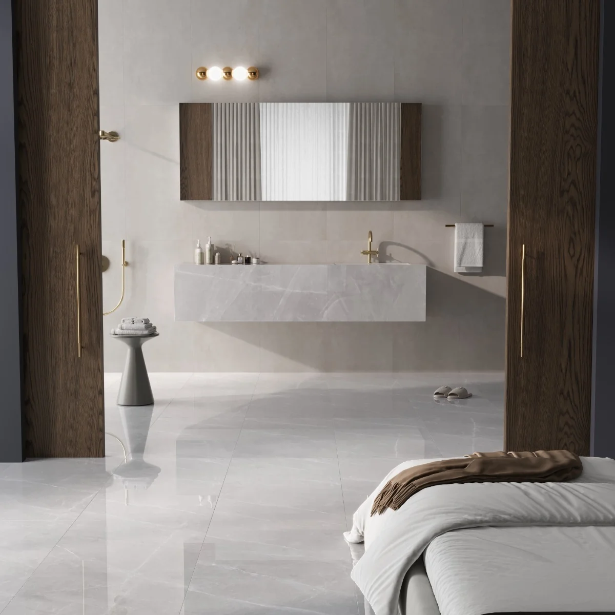 Gresie Exterior / Interior Portelanata Osmos Grey 60 x 120 cm Lucioasa Rectificata Tip Marmura