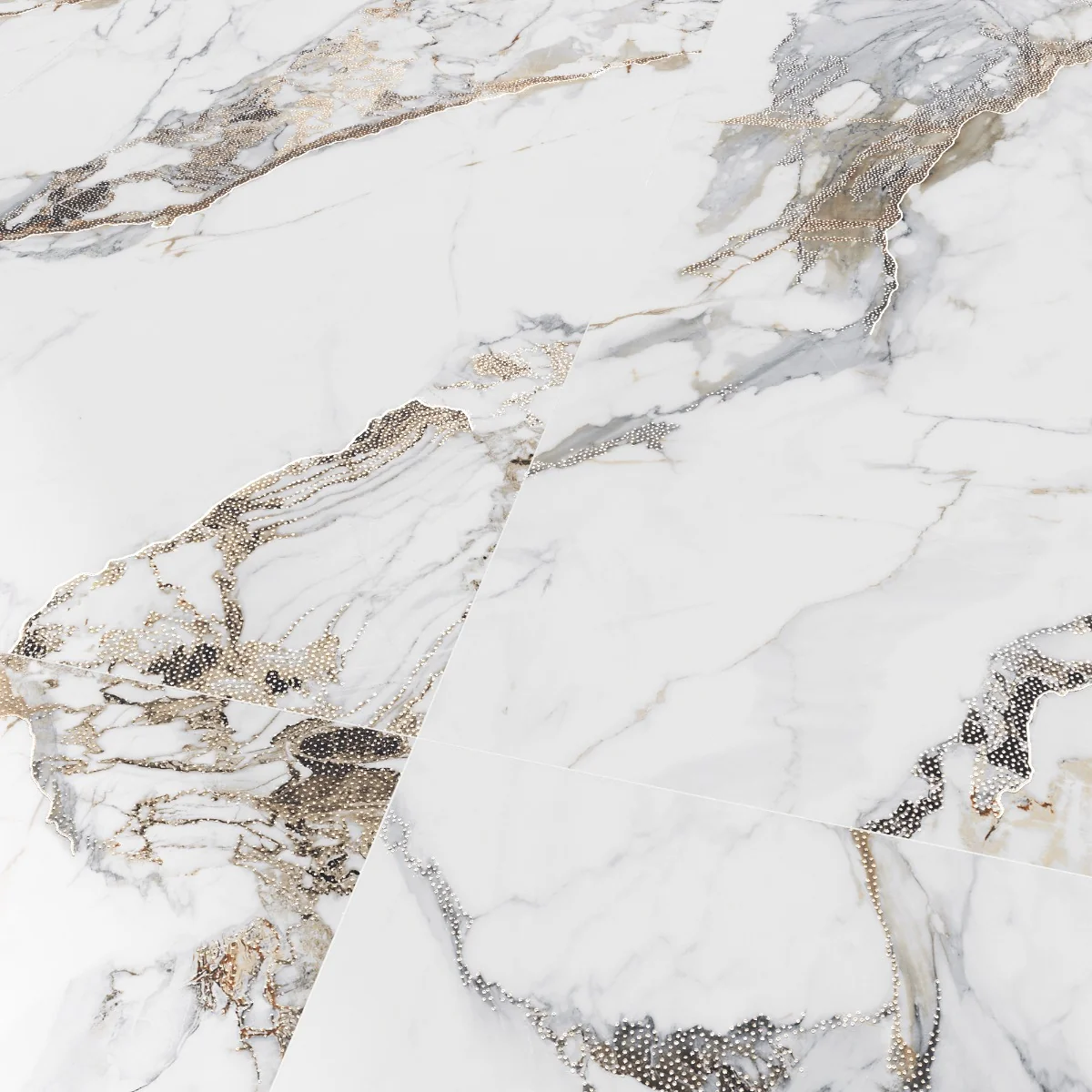 Gresie Exterior / Interior Portelanata Veins Gold Insert 60 x 120 cm Lucioasa Rectificata Tip Marmura