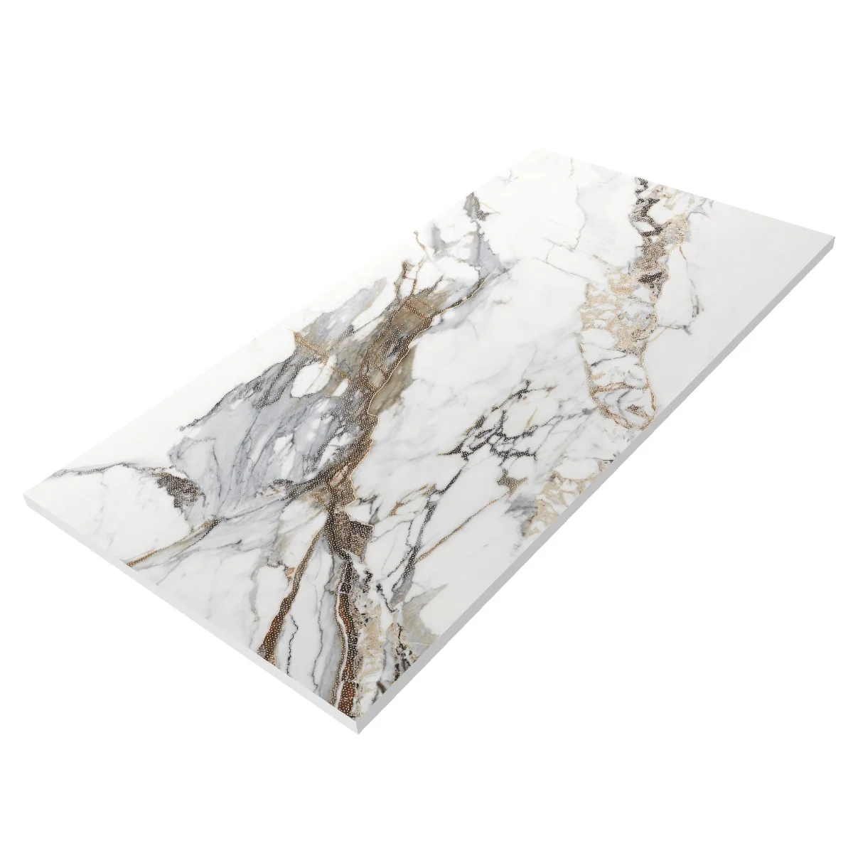 Gresie Exterior / Interior Portelanata Veins Gold Insert 60 x 120 cm Lucioasa Rectificata Tip Marmura