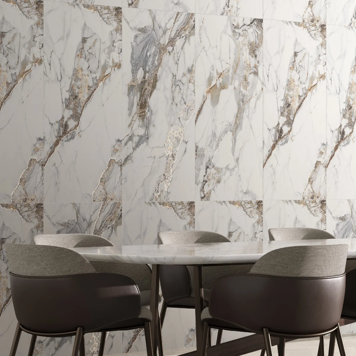 Gresie Exterior / Interior Portelanata Veins Gold Insert 60 x 120 cm Lucioasa Rectificata Tip Marmura