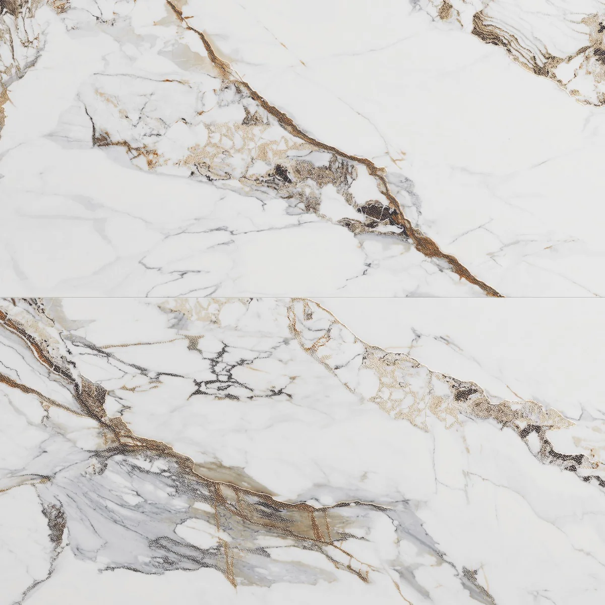 Gresie Exterior / Interior Portelanata Veins Gold Insert 60 x 120 cm Lucioasa Rectificata Tip Marmura