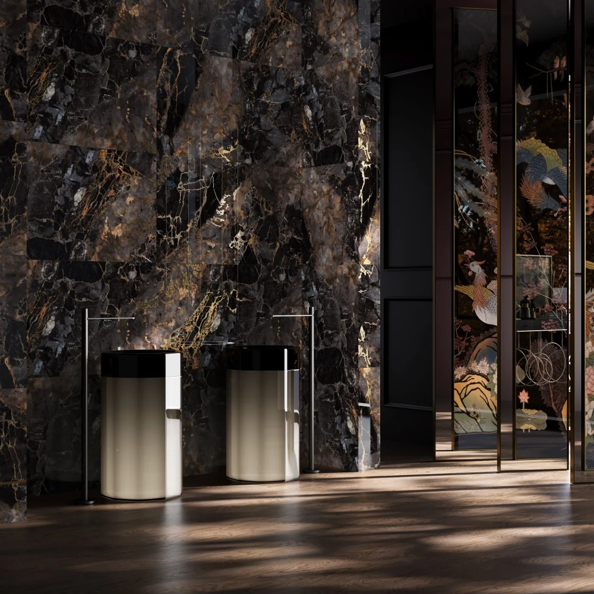 Gresie Exterior / Interior Portelanata Toscana Gold Insert 60 x 120 cm Lucioasa Rectificata Tip Marmura