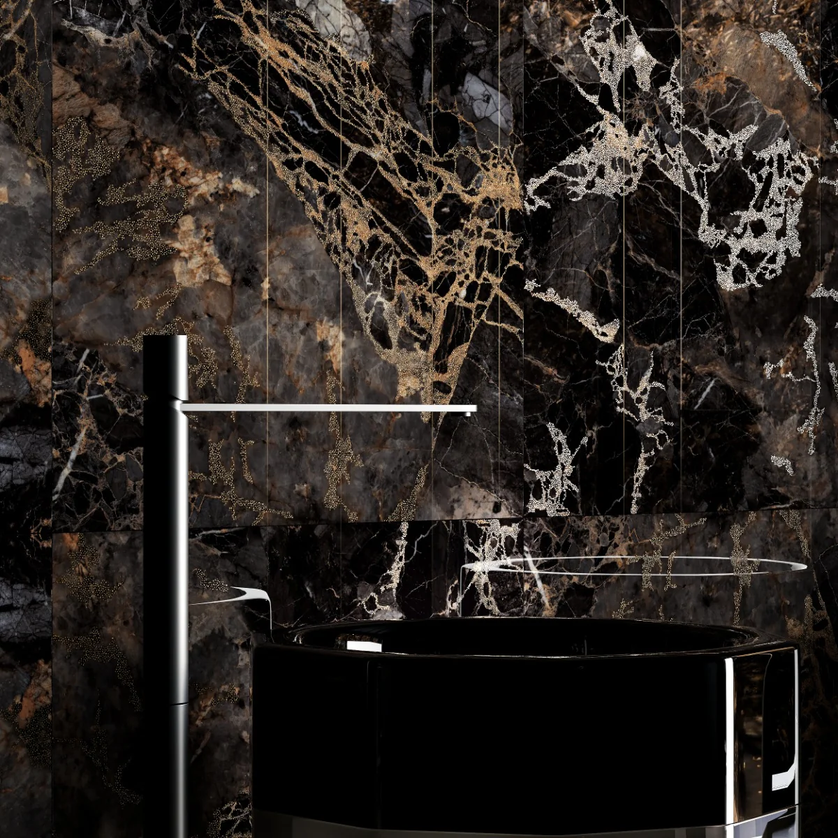 Gresie Exterior / Interior Portelanata Toscana Gold Insert 60 x 120 cm Lucioasa Rectificata Tip Marmura