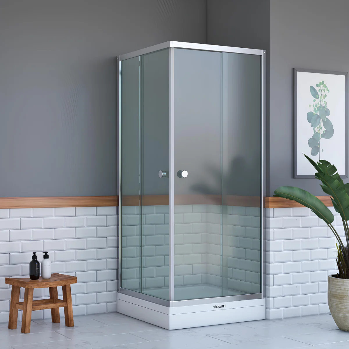 Cabina Dus Simpla Londra Patrata Sticla Clara 90 X 90 X 195 Cm Cadita Si Sifon Incluse