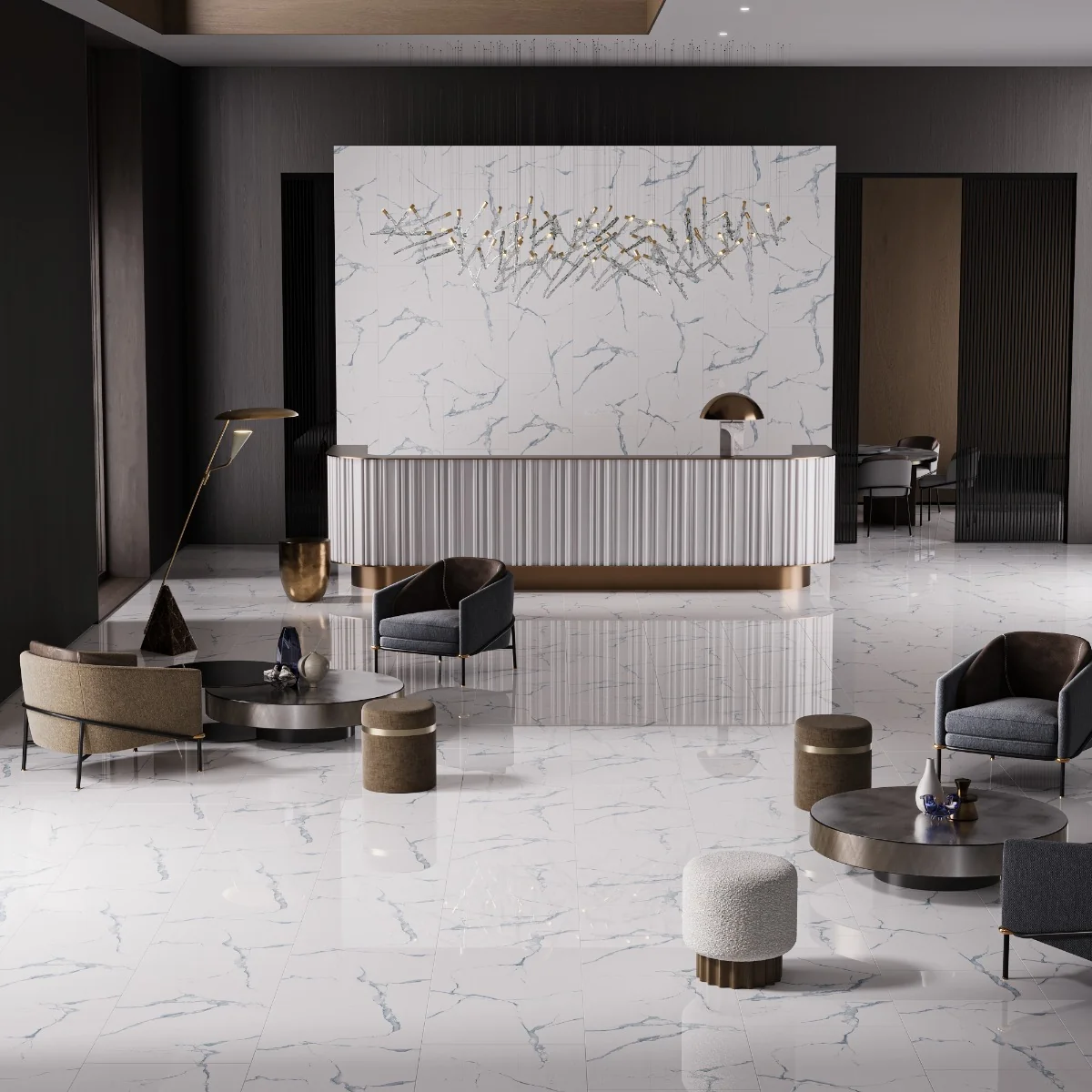 Gresie Portelanata Rectificata Classic Statuario Aqua 60X120 Lucioasa