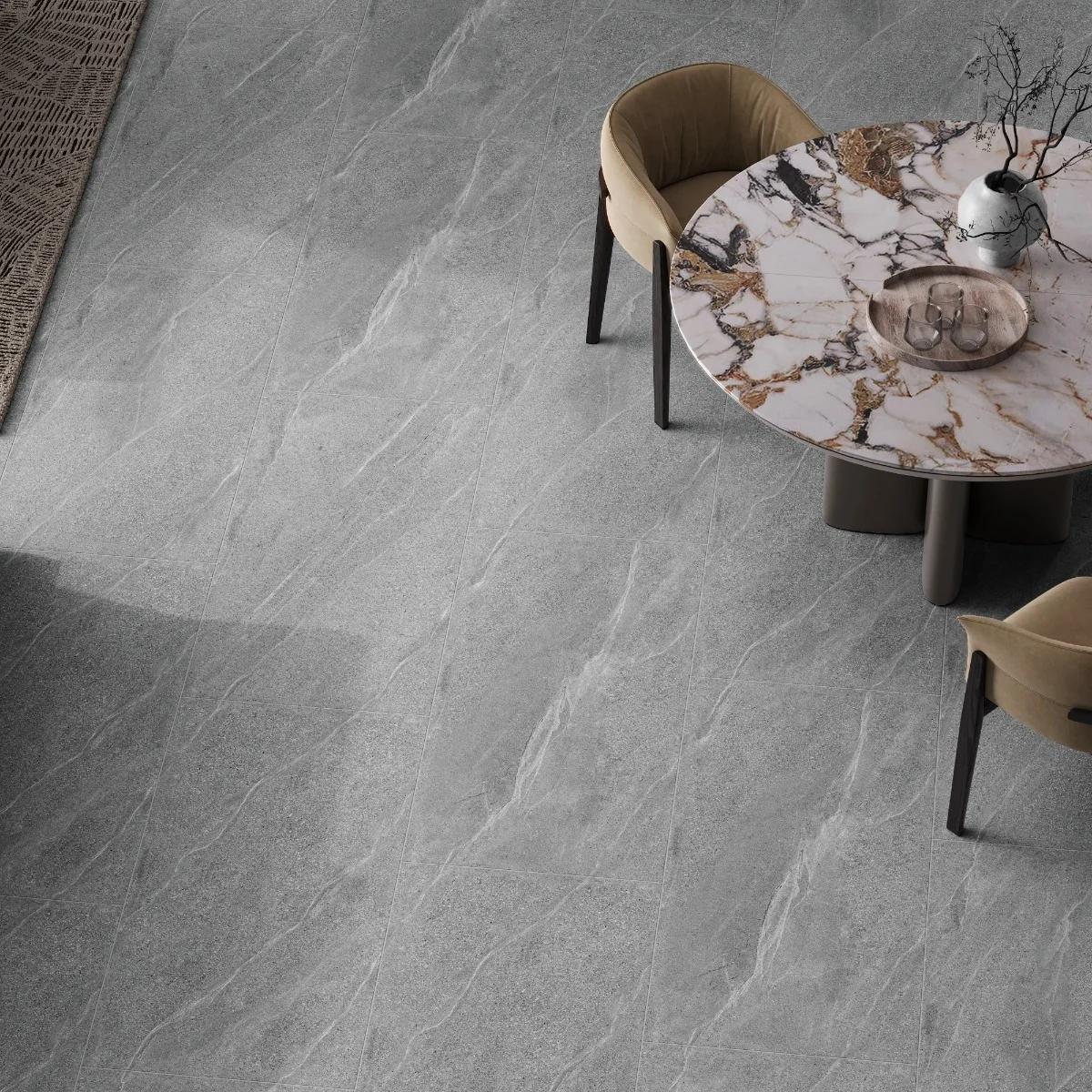 Gresie Exterior / Interior Portelanata Grainy Grey 60 x 120 Cm Mata Rectificata Tip Piatra Naturala