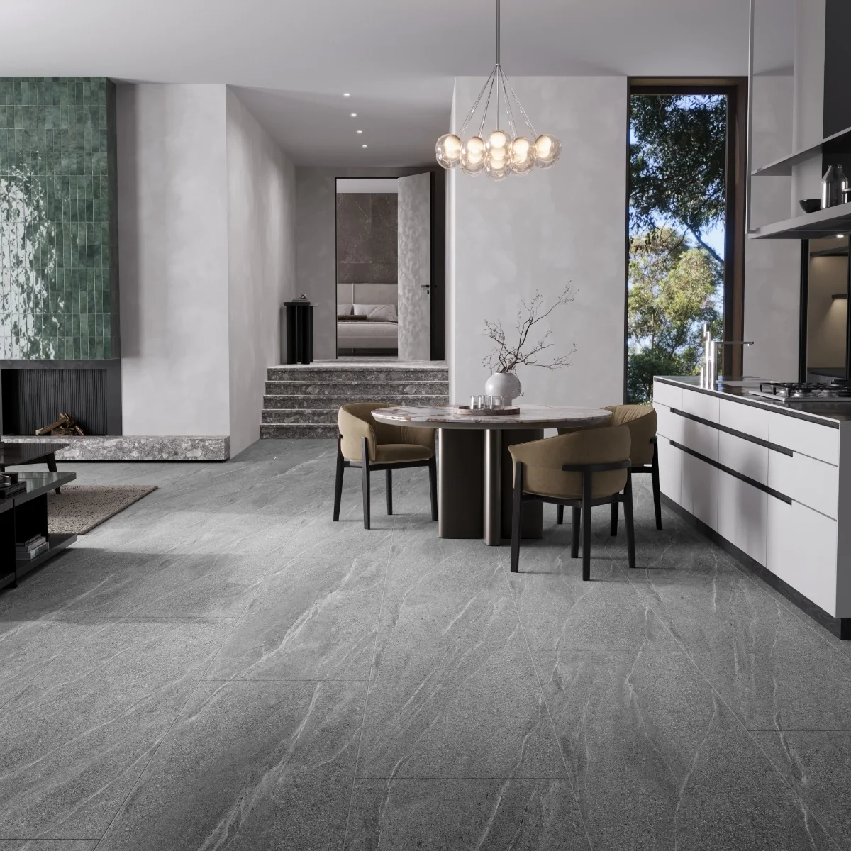 Gresie Exterior / Interior Portelanata Grainy Grey 60 x 120 Cm Mata Rectificata Tip Piatra Naturala