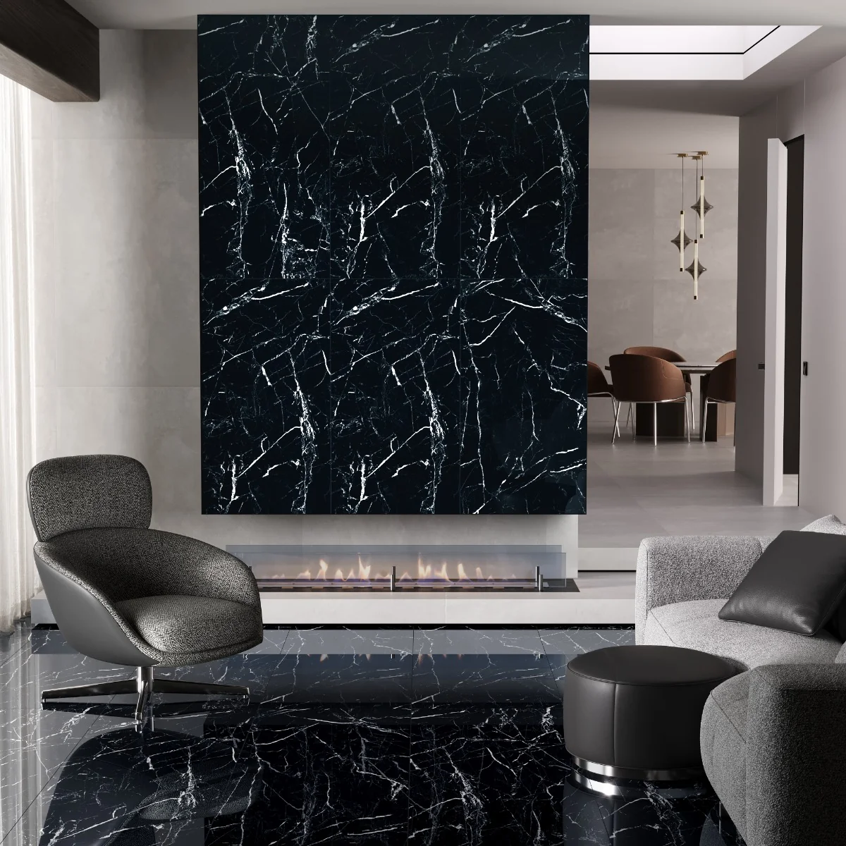 Gresie Exterior / Interior Antiderapanta Marquina Black 60 x 120 Mata Portelanata Rectificata