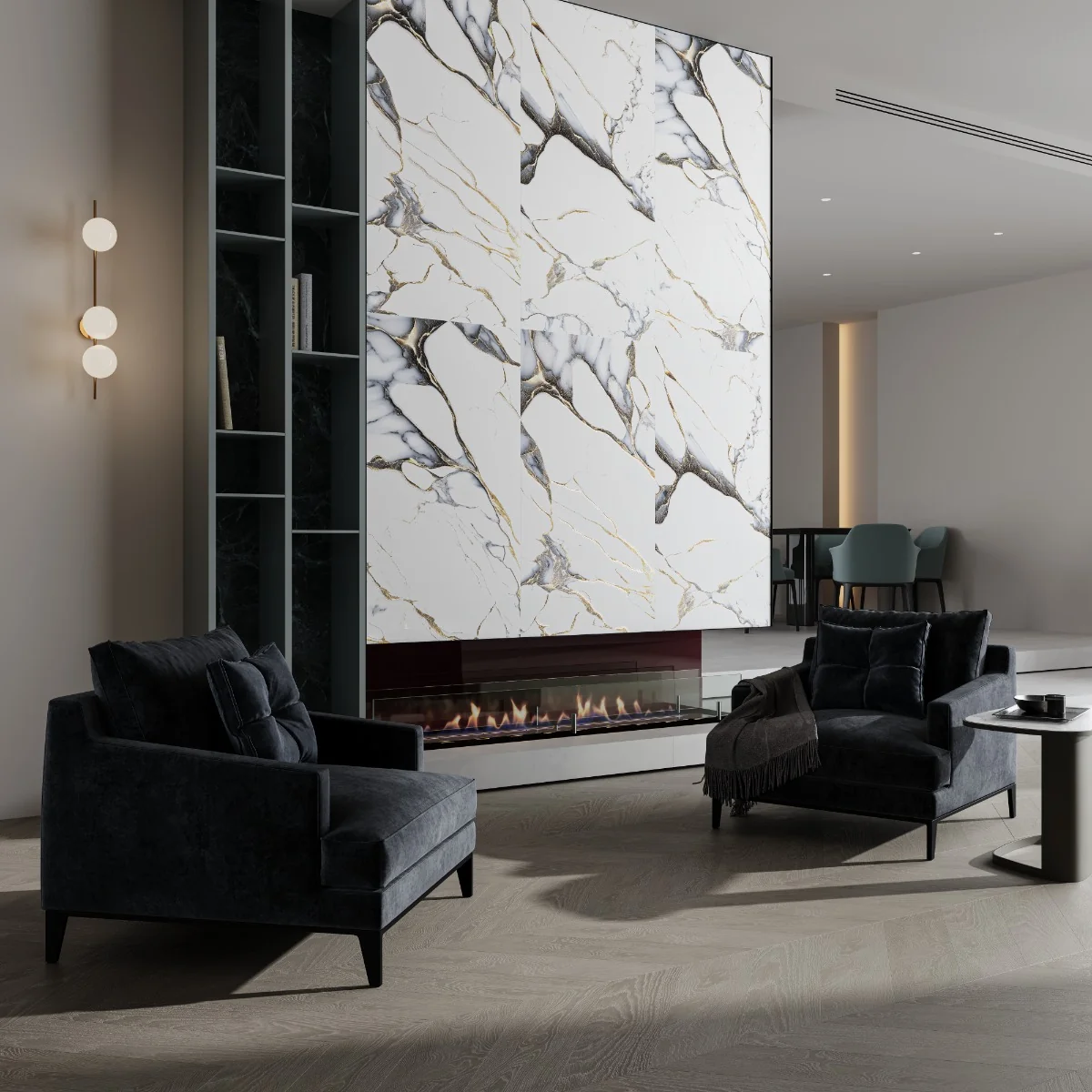 Gresie Cu Insertii Aurii Exterior / Interior Cobra Black Gold Insert Carving 60X120 Lucioasa Portelanata Rectificata Tip Marmura