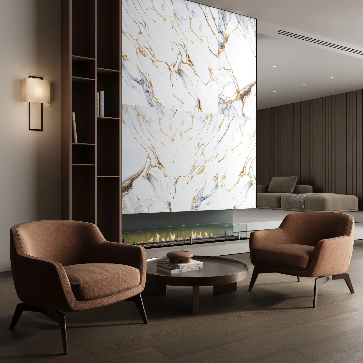 Gresie Cu Insertii Aurii Onyx Waves Gold Insert Carving 60X120 Lucioasa