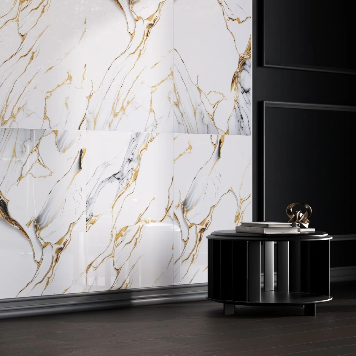 Gresie Cu Insertii Aurii Onyx Waves Gold Insert Carving 60X120 Lucioasa