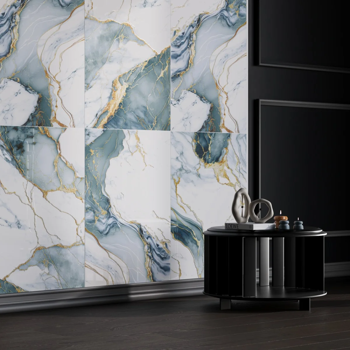 Gresie Cu Insertii Aurii Rozer Aqua Gold Insert Carving 60X120 Lucioasa