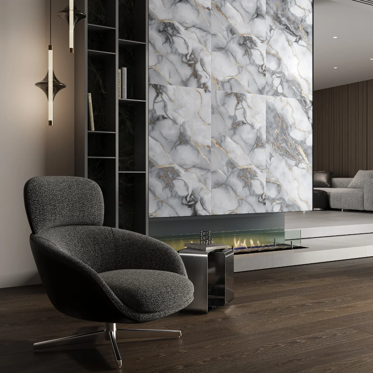 Gresie Cu Insertii Aurii Selma Grey Gold Insert Carving 60X120 Lucioasa