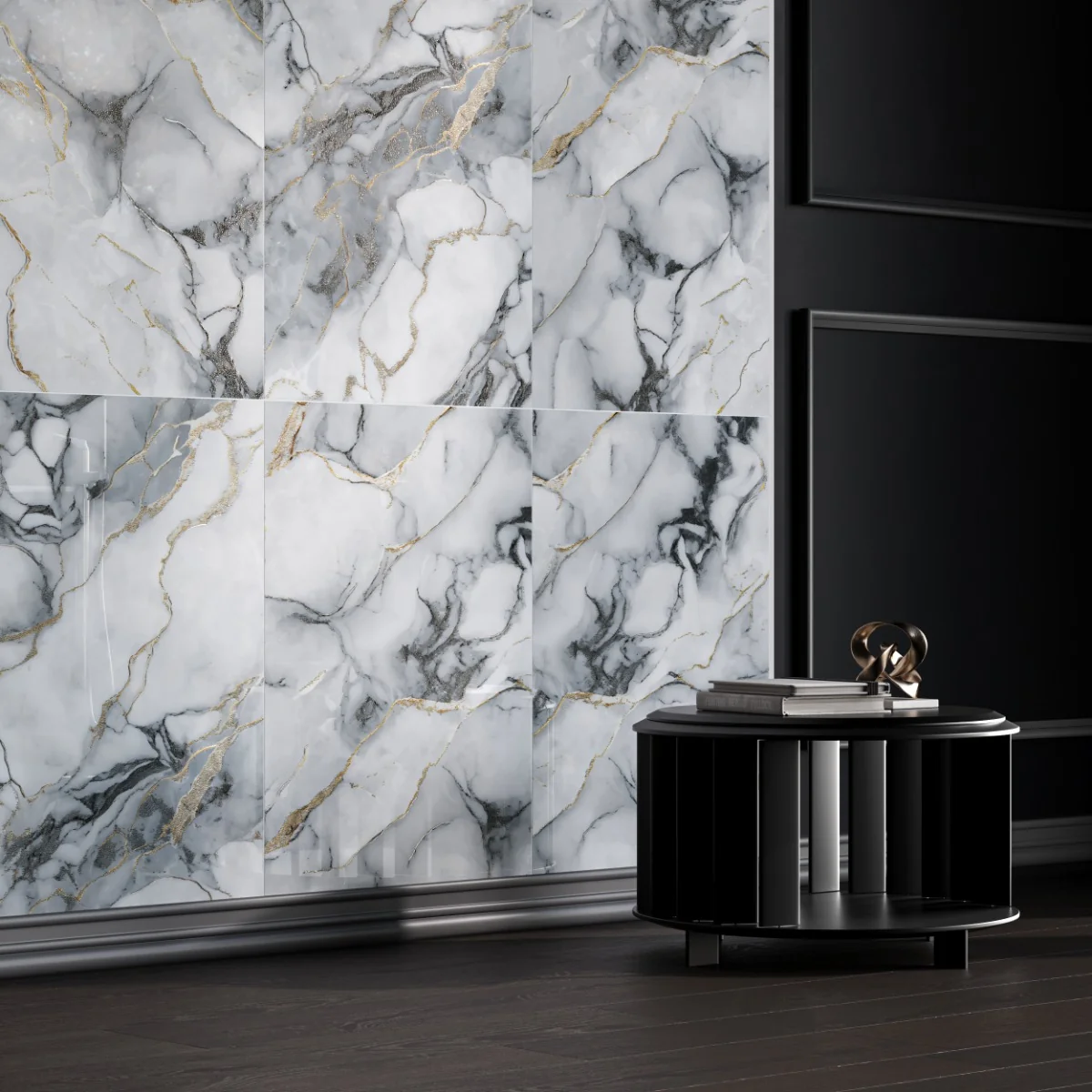 Gresie Cu Insertii Aurii Selma Grey Gold Insert Carving 60X120 Lucioasa