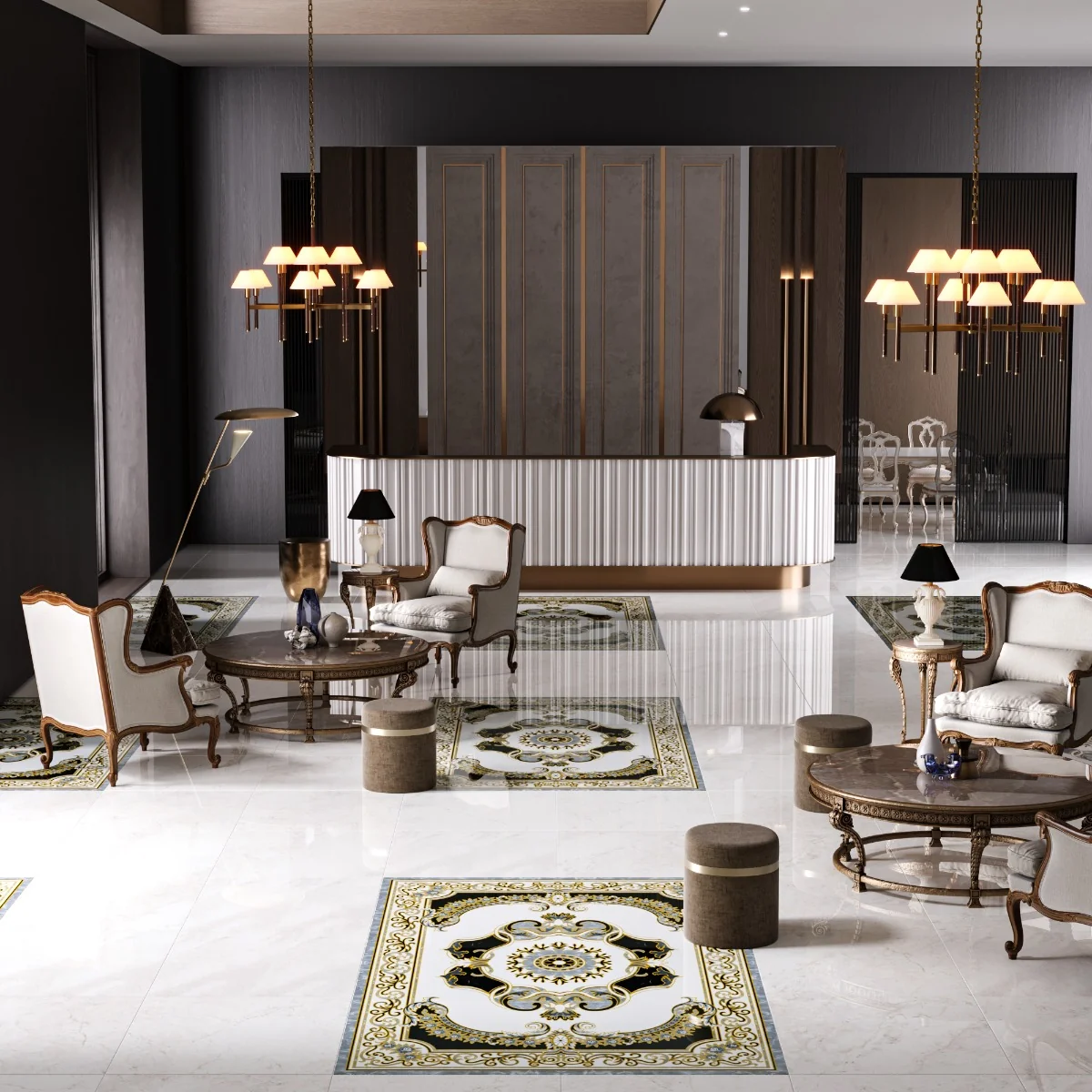 Gresie Decorativa / Covor Ceramic Baroque Hajar 1218714-1B 120X180 (6 Placi 60X60) Lucioasa