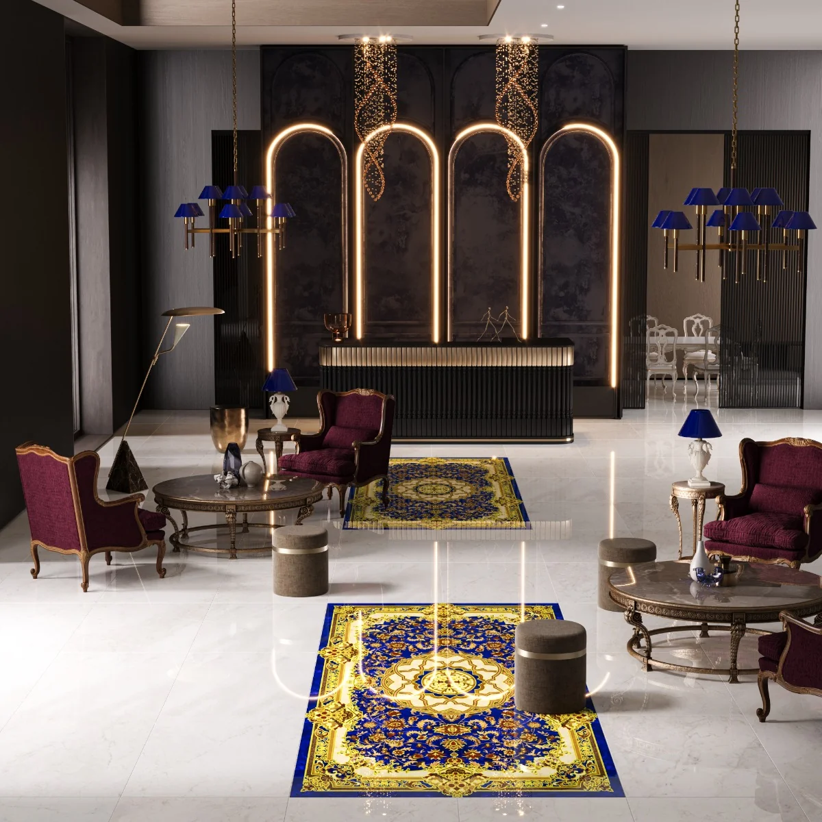 Gresie Decorativa / Covor Ceramic Baroque Ahmar Azul 1218646-2B 120X180 (6 Placi 60X60) Lucioasa