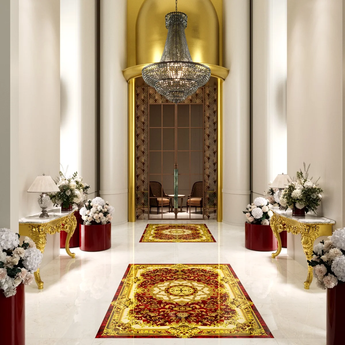 Gresie Decorativa / Covor Ceramic Baroque Ahmar Rojo 1218646-3B 120X180 (6 Placi 60X60) Lucioasa