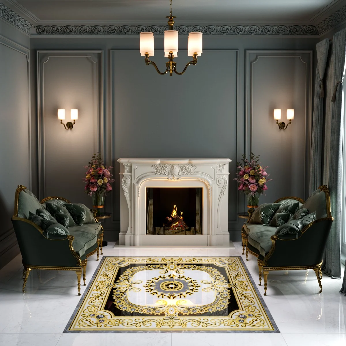 Gresie Decorativa / Covor Ceramic Baroque Hajar 12714-1B 120X120 (4 Placi 60X60) Lucioasa