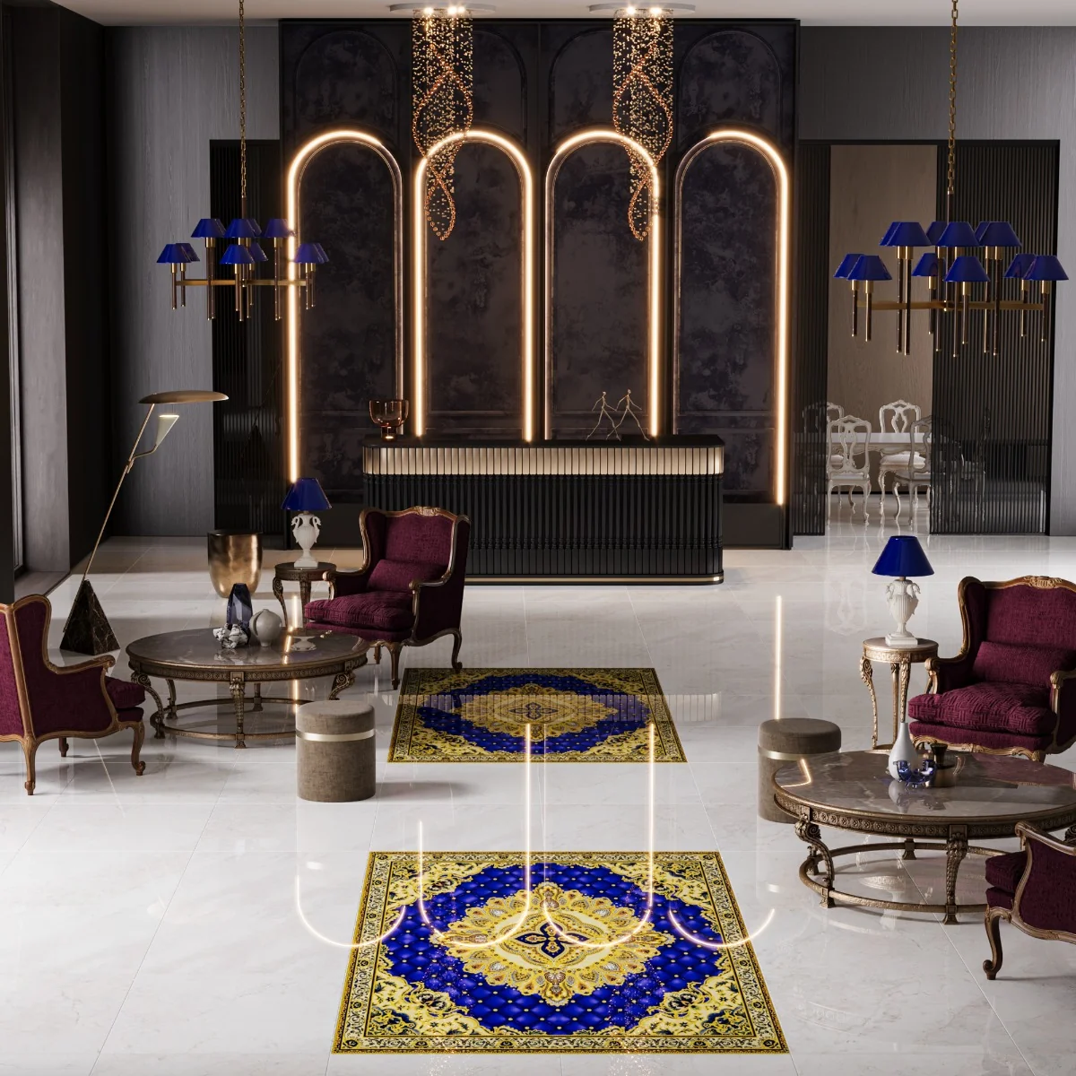 Gresie Decorativa / Covor Ceramic Baroque Amara Azul 121103-1B 120X120 (4 Placi 60X60) Lucioasa