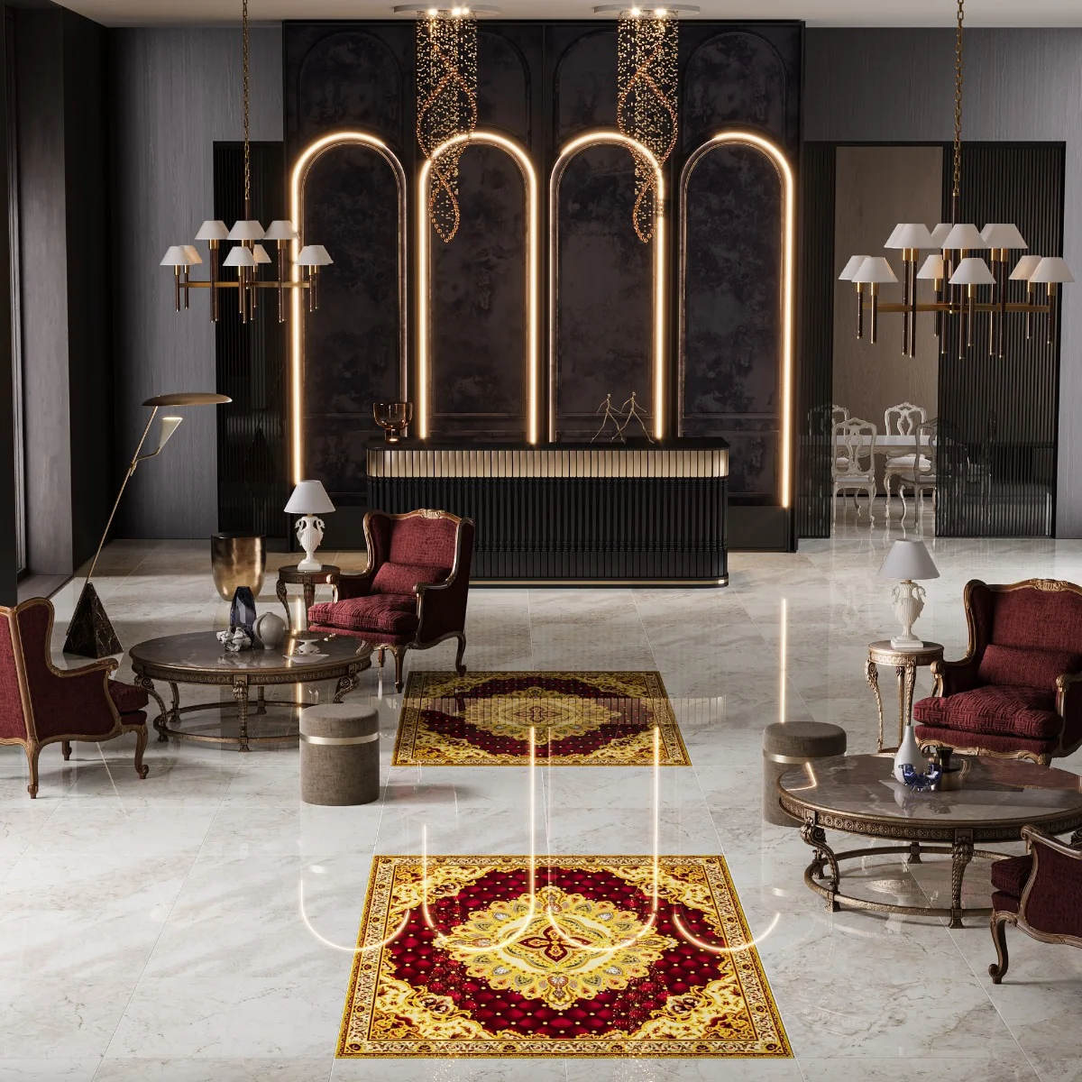 Gresie Decorativa / Covor Ceramic Baroque Amara Rojo 121103-2B 120X120 (4 Placi 60X60) Lucioasa